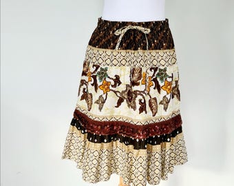 Vintage 90s ICHI Cotton Floral Print Skirt, Adjustable Waist Size S