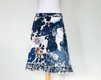Vintage Embroidered Skirt, Vintage Cotton Dress, Size XL