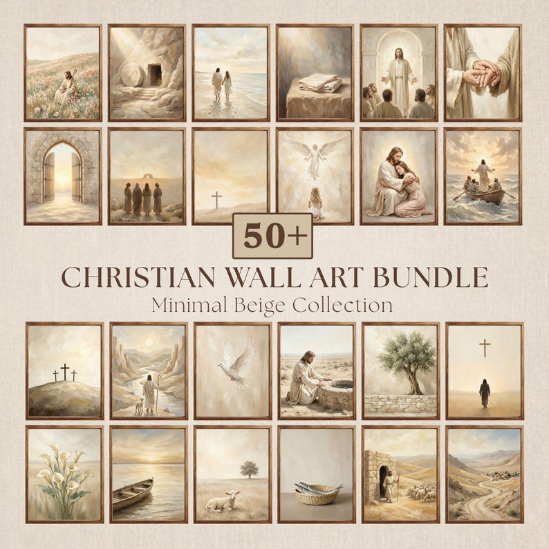 50+ Jesus Christian Wall Art Bundle Neutral Beige Faith Gallery ...