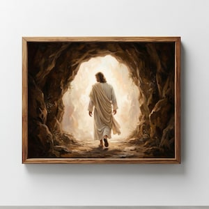 Jesus kommt aus dem Grab Auferstehung Matthäus 28 Christliche Bibel Wanddekoration (Digitaler Download)