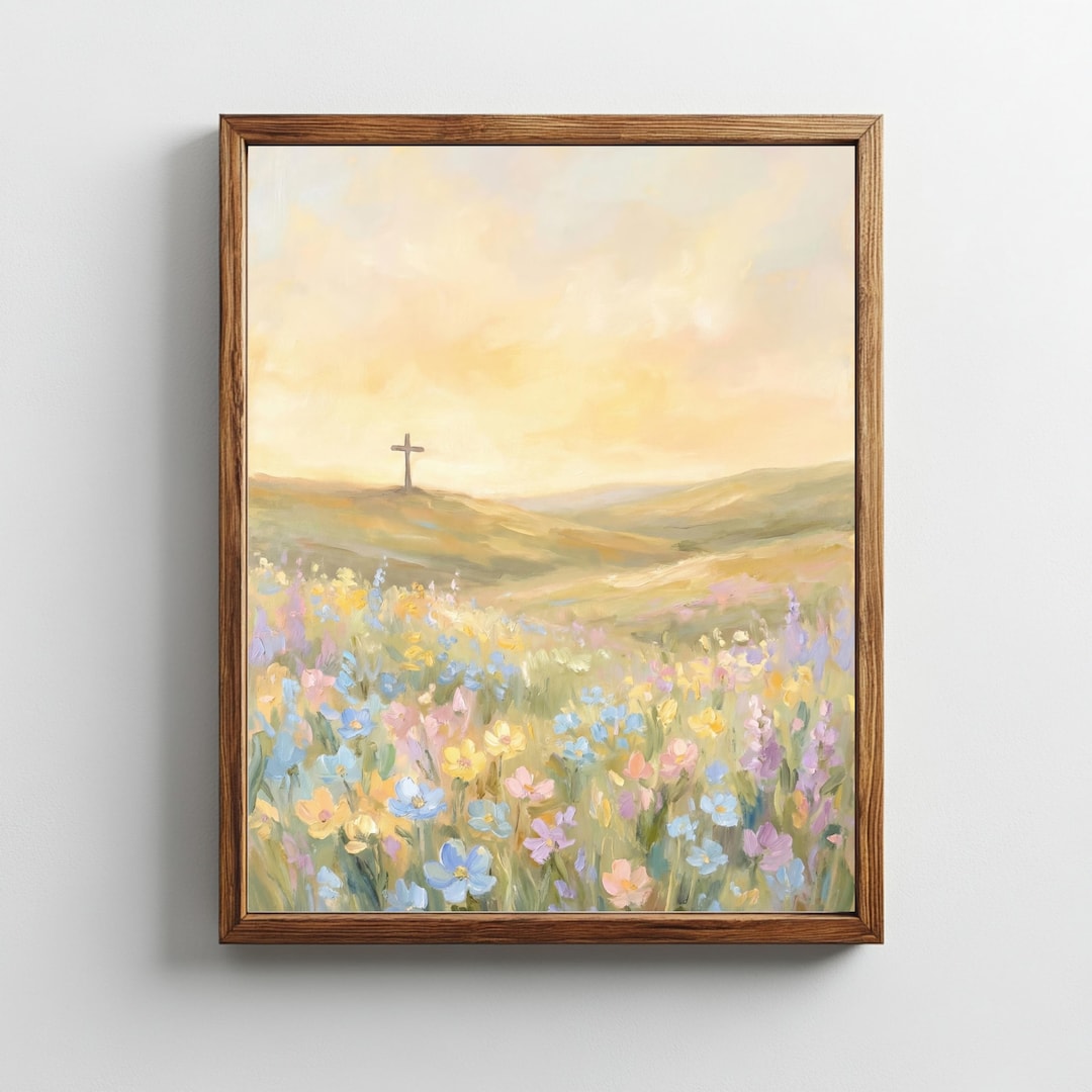 Cross in Wildflower Field Christian Wall Art Hopeful Faith Decor ...