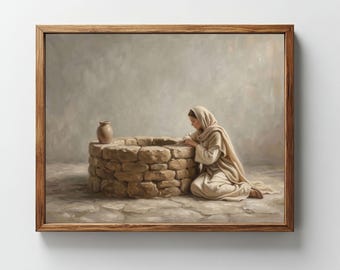 Woman at the Well Prayer Christian Print Peaceful Bible Wall Art (Digital Download)