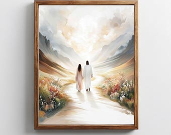 Jesus Walking with Woman Art – Inspirational Christian Print (Digital Download)