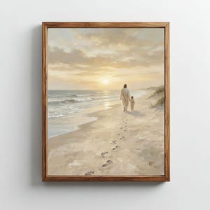 Fußabdrücke im Sand Jesus Druck, christliche Strandschrift Dekor (digitaler Download)