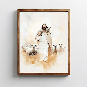 Divine Savior: Jesus Rescues Lamb Religious Art, Good Shepherd Print, Christian Home Decor