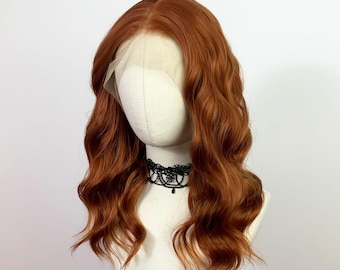 Copper Auburn Deep Wave Lace Wig, Pre-Plucked Synthetic Hair Daily Wear Wig