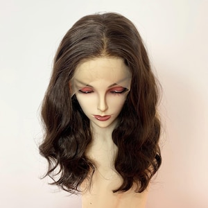 Chocolate Brown Deep Wave Lace Wig, Pre-Plucked Synthetic Hair Daily Wear Curly Wig