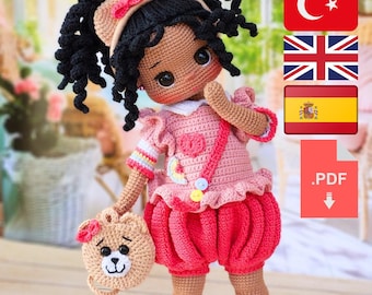 Amigurumi Crochet Doll Pattern Amira Doll PDF English Turkish Spanish Tutorial Digital Download