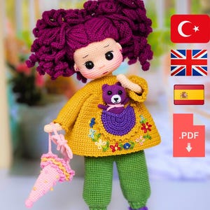 Crochet Clown Doll Pattern: Amigurumi PDF Tutorial (English, Spanish, Turkish)