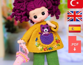 Crochet Clown Doll Pattern: Amigurumi PDF Tutorial (English, Spanish, Turkish)