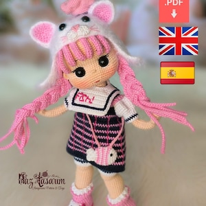 Amigurumi Doll Crochet Pattern –Mina&Wendy PDF Tutorial – English and Español Digital Download