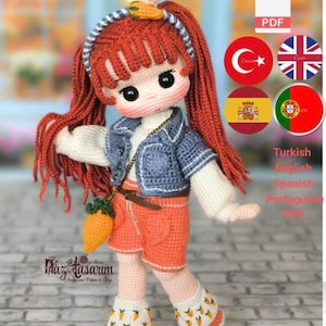 Schema per realizzare una bambola di zenzero amigurumi all'uncinetto in PDF, tutorial in inglese, bambola di pezza, download digitale.