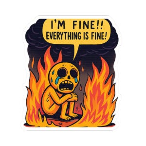 面白い「I'm Fine」ステッカー - ノートパソコン用風変わりなキスカットビニールデカール、メンタルヘルスユーモア、悲しい漫画デザイン、防水＆かわいい