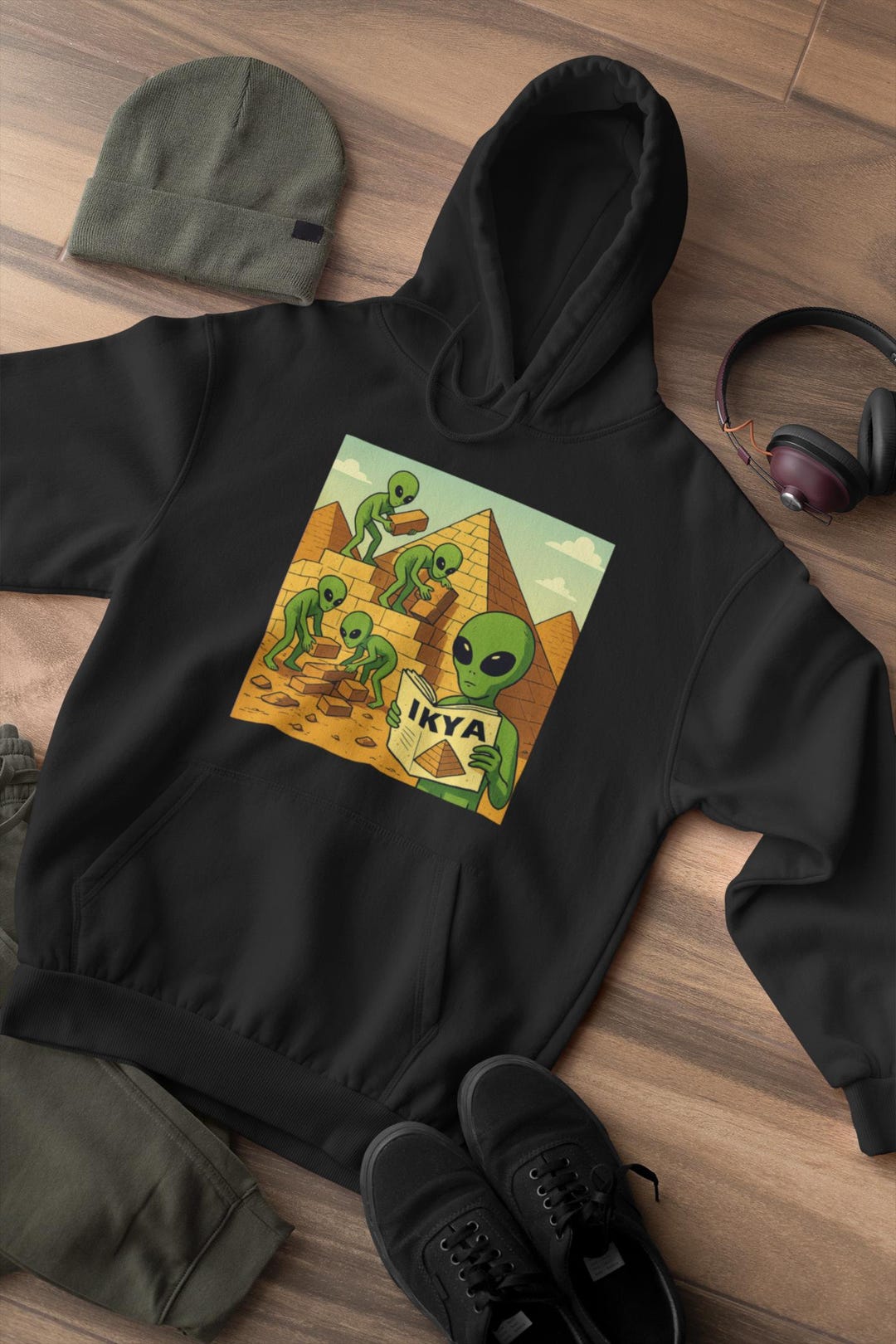 Alien Funny Hoodie – Funny UFO Pyramid Builder Sweatshirt – Ancient ...