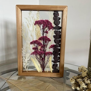 Botanical wall art with dried flowers Transparent herbarium frame for a rustic or minimalist interior. Floating decor gift.