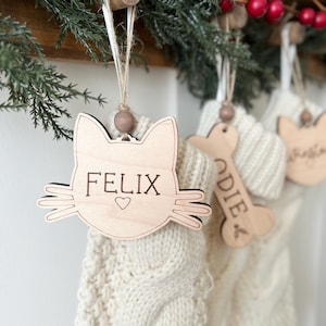 pet PERSONALIZED STOCKING TAG for pets / ornament | cats + dogs | birch wood | Christmas ornament place setting | gift tag