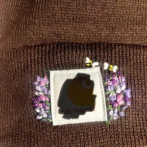 Beanie with flowers and bees- Hand Embroidered