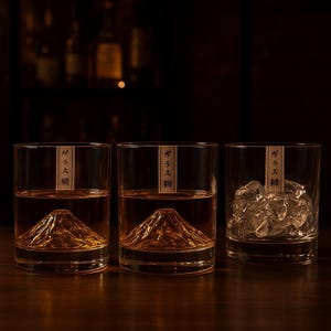 Glazen beker met afbeelding van de berg Fuji, Japans whiskyglas, bergglas, esthetisch drinkgerei, uniek cadeau