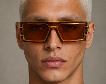 Solstice d’Or – Futuristic unisex sunglasses with architectural golden frame, luxury edition by Kaldéra