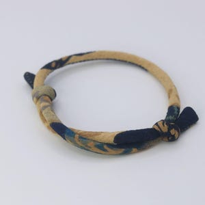 Japanese Chirimen Cord Bracelet | Beige & Navy Knot Wristband | Unisex Handmade Kimono Accessory