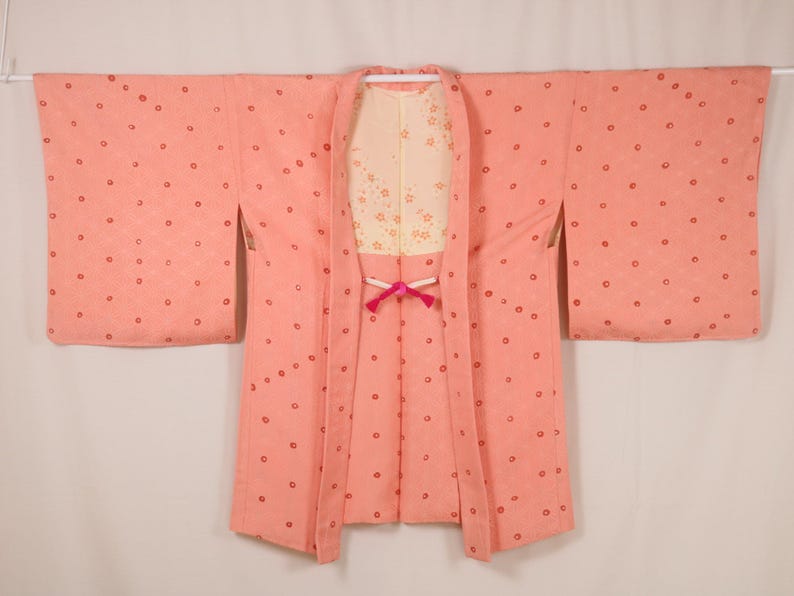 Pattern Red Tonal Dots Vintage Japanese Peach Pink Haori Kimono Jacket | Tiny Floral Dot ...