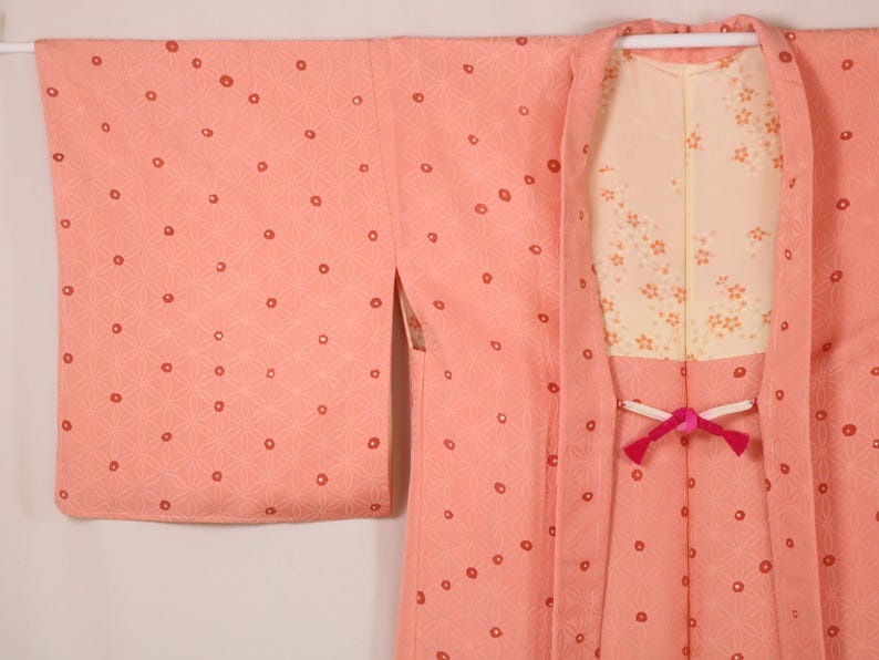 Pattern Red Tonal Dots Vintage Japanese Peach Pink Haori Kimono Jacket | Tiny Floral Dot ...