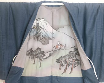 Vintage Japanse heren haori kimonojas | Navy | Mount Fuji