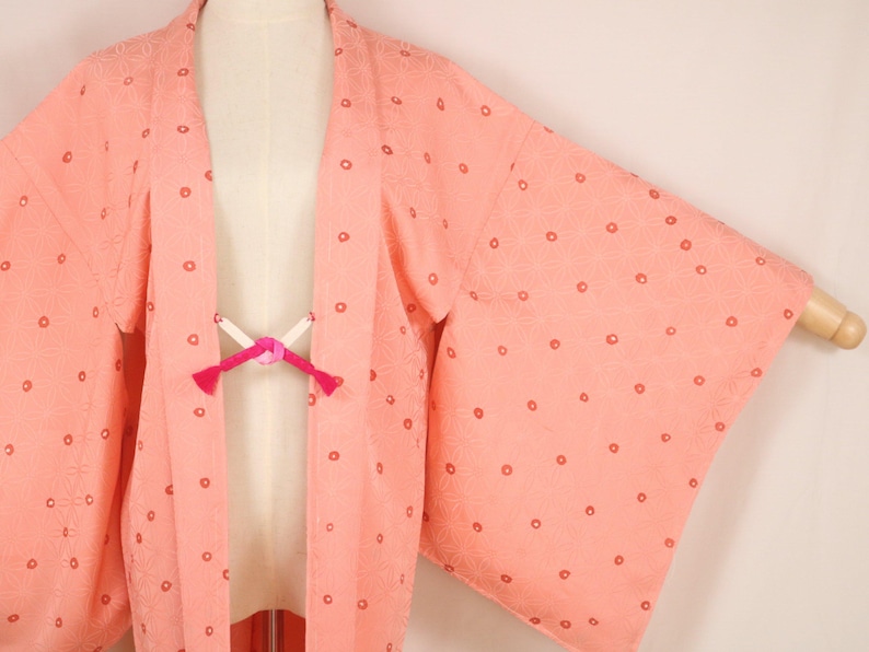 Pattern Red Tonal Dots Vintage Japanese Peach Pink Haori Kimono Jacket | Tiny Floral Dot ...