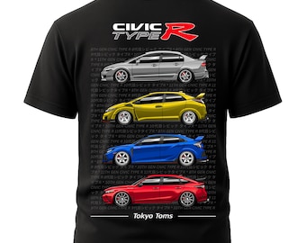 Honda Civic Type R T-Shirt - Civic Generations Tee, JDM Shirt, FK8 Type R Shirt, Car Guy Gift, JDM Lover Tee, Tokyo Toms Tee, Car Enthusiast