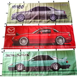 Nobori Flags JDM Cars Toyota Jzx100 chaser MX5 Miata S13 Silvia Nissan Mazda - Japanese Banners Home Decor, Cars, Events, Garage Decorations