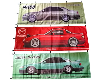 Nobori Flags JDM Cars Toyota Jzx100 chaser MX5 Miata S13 Silvia Nissan Mazda - Japanese Banners Home Decor, Cars, Events, Garage Decorations
