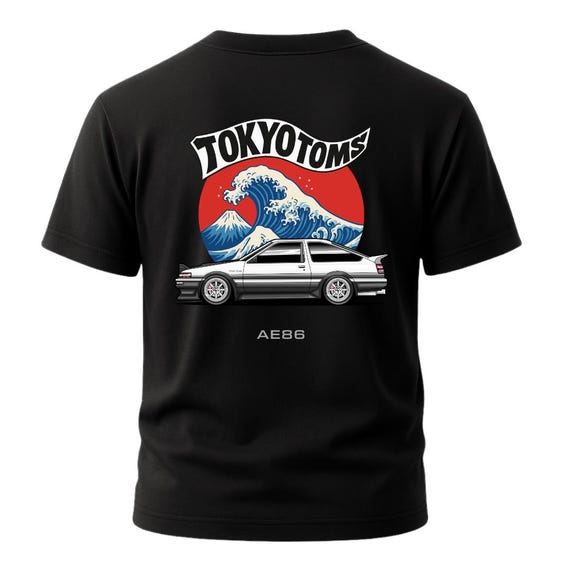 Toyota AE86 T-shirt - Initial D Hachiroku & Great Wave Back Print