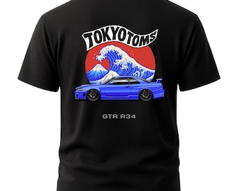 Nissan Skyline R34 T-Shirt - Great Wave JDM Skyline R34 Tee, Tokyo Toms Nissan GTR Paul Walker Car Guy Gift, Car Meet Shirt, Car Lovers Gift