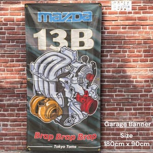 13B Rotary Engine Flag – JDM RX-7 Wall Banner | Car Enthusiast Gift | Tokyo Toms Garage Decor