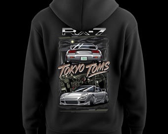 Mazda RX-7 FD Hoodie - Tokyo Toms JDM Car Hooded Sweatshirt, Japanese Sports Gift, Rotary Engine Sweater, Vintage Car Enthusiast Apparel