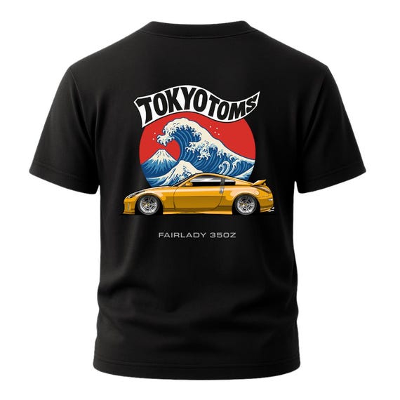 Nissan 350Z Shirt - Fairlady 350Z & Great Wave Back Print Tee, JDM
