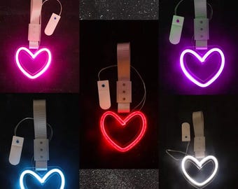 LED Tsurikawa Handle JDM Drift Handle Charm Neon Heart Car Decor Pink Red Blue Purple White TokyoToms
