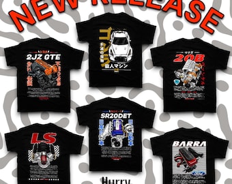 JDM Engine T-Shirt 1JZ GTE VVTi 2JZ Engine SR20DET LS Engine Barra Engine 20B Rotary T-shirt Car Enthusiast Apparel Black T Shirt