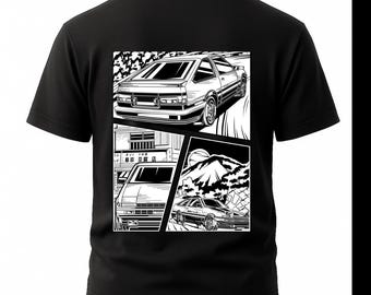 Initial D Manga Panel T-Shirt - AE86 Trueno Back Print Shirt, Comic Book JDM Drift Tee, Japanese Anime Car Culture Gift, Akina Speed Stars