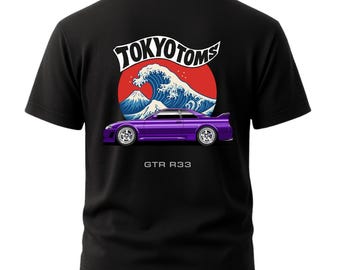 Nissan Skyline R33 T-Shirt - Great Wave JDM Skyline R33 T-Shirt, Tokyo Toms Nissan GTR Purple Car Guy Gift, Car Meet Shirt, Car Lovers Gift