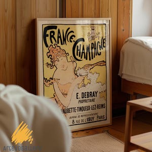 Poster Art Nouveau con champagne francese, stampa da parete vintage per bar, stampa da parete Art Nouveau con alcolici, stampa da parete retrò, grande stampa da parete, stampa con champagne