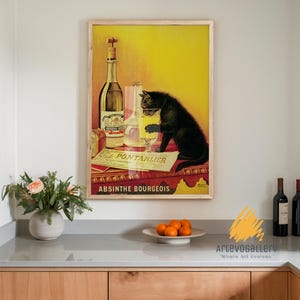 Absinth Schwarze Katze Vintage Poster, Schwarze Katze Cocktail, Retro Wandkunst, Retro Bar Wanddekor, Art Deco, Alkohol Druck, Vintage Wandkunst