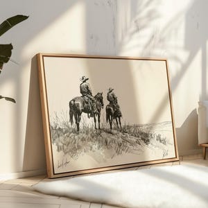 Cowboy and Horse Canvas Print: Rustic Western Wall Art