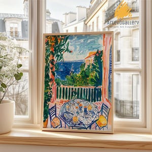 Henri Matisse Style Balcony Ocean Landscape Wall Art , Modern Exhibition Print, Colorful Wall Art, Henri Matisse Prints, Summer Wall Art