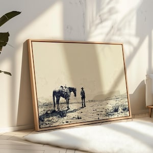 Cowboy and Horse Canvas Print: Rustic Western Wall Art