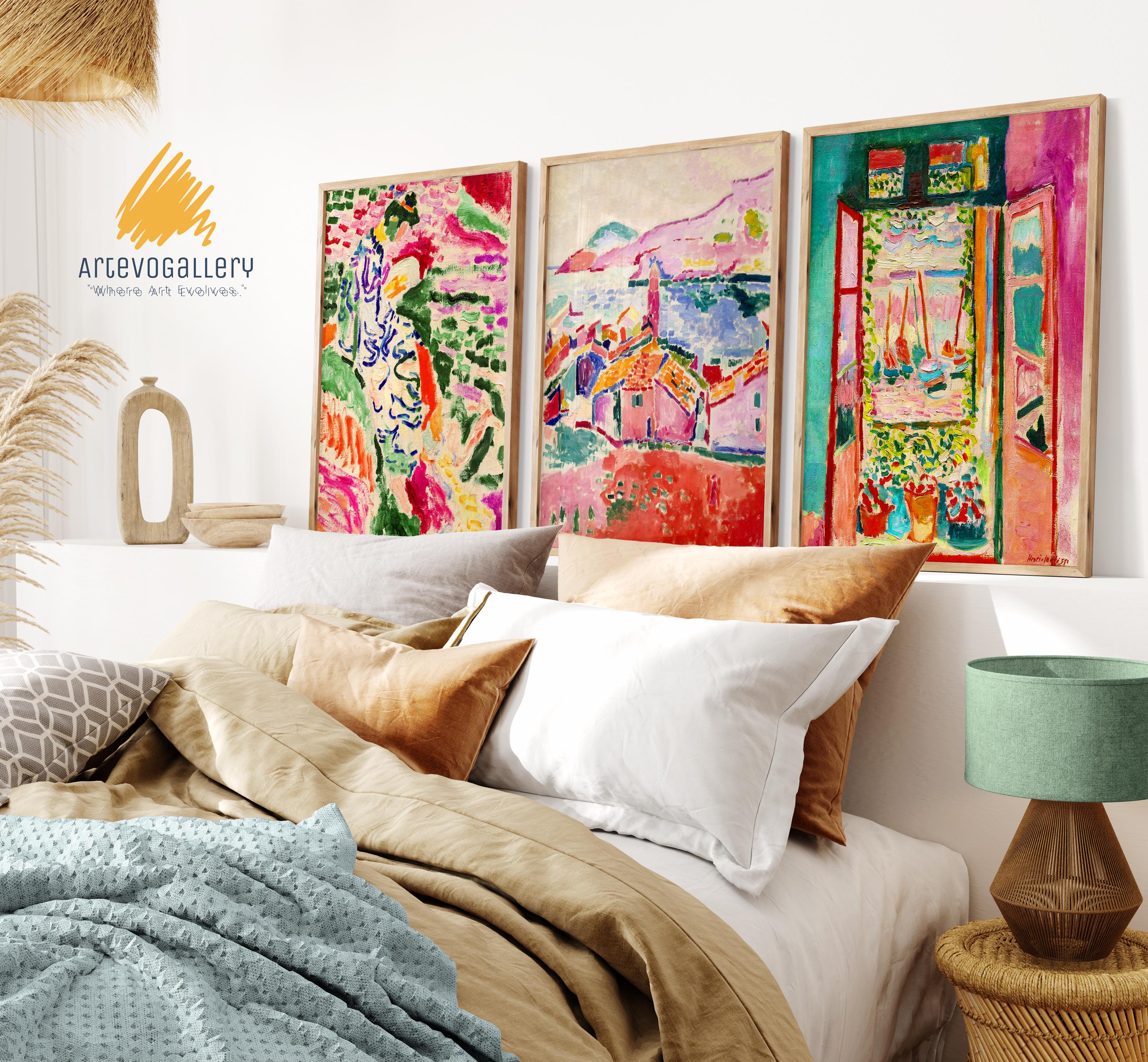Conjunto de 3 láminas de Henri Matisse, lámina de exposición moderna, arte mural colorido, La ventana abierta, La Japonaise, arte mural estético