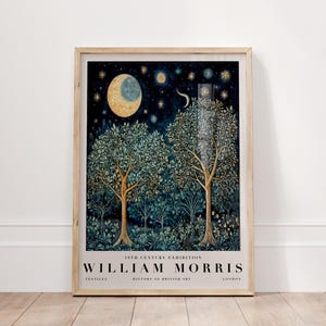 William Morris Botanical Poster, Celestial Wall Art, Moon And Trees Print, Mystical Nature Decor, Morris Wall Art, Vintage Night Sky Poster