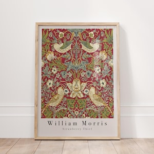 William Morris Strawberry Thief Pattern Poster Print, William Morris Print, Vintage Floral Art Poster Exhibition Print, Aesthetic Wall Art