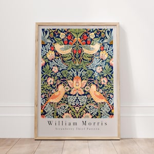 William Morris Strawberry Thief Pattern Poster Print, William Morris Print, Vintage Floral Art Poster Exhibition Print, Aesthetic Wall Art