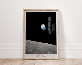 Earthrise Apollo 8 NASA Poster, Space Wall Art Print, Moon View Framed or Unframed, Minimalist Science Decor, Gift for Space Lover
